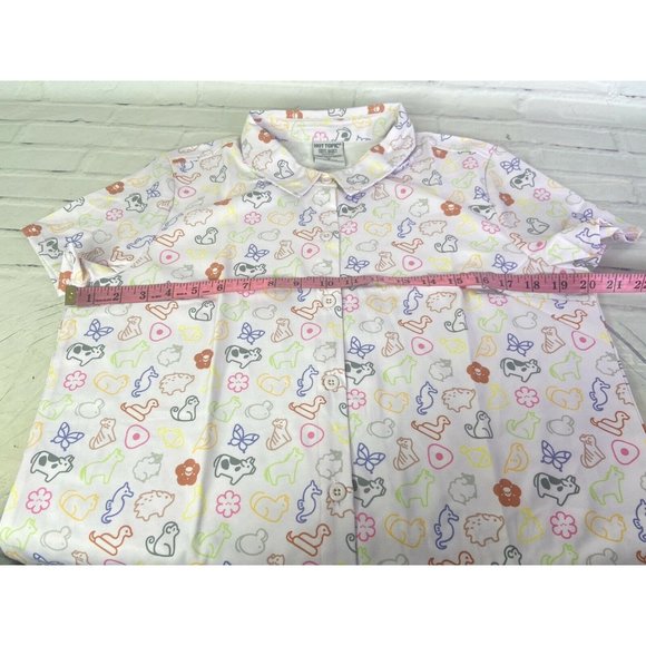 Fruits Basket Icons All Over Print Woven Top Button Up Womens Juniors Size M - Picture 8 of 12